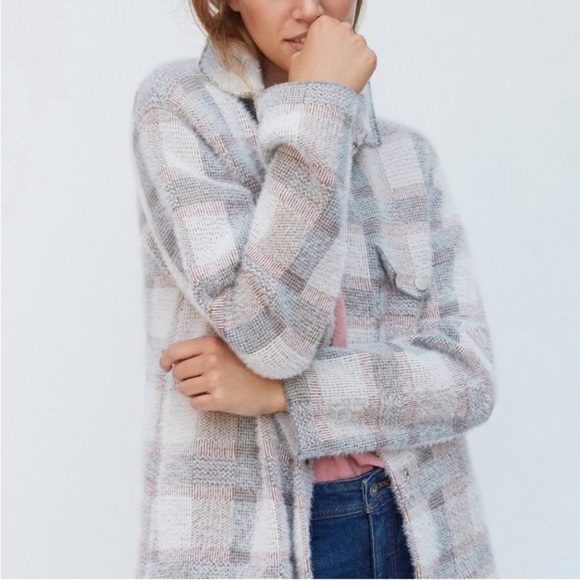 Pilcro by Anthropologie Plaid Longline Shacket Coat – Gray & Blush Check, Size S - Picture 4 of 11